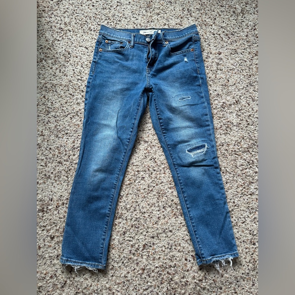 Gap Women's Distressed Mid-Blue Best Girlfriend Jeans in Size 26p